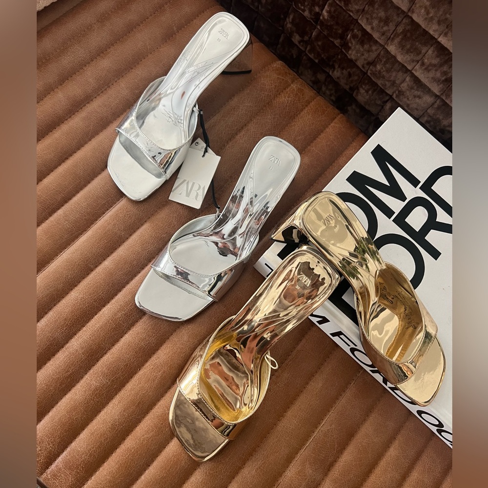 Zara silver low heels metallic 39